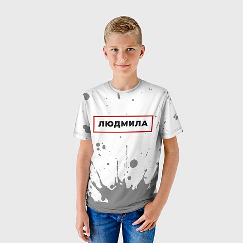 Детская футболка Людмила - в красной рамке на светлом / 3D-принт – фото 3