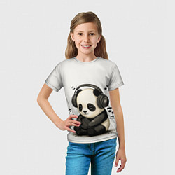 Футболка детская Милая панда в наушниках, цвет: 3D-принт — фото 2