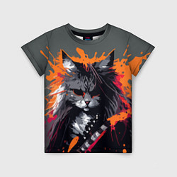 Футболка детская Rocker Cat on a gray background - C-Cats collectio, цвет: 3D-принт