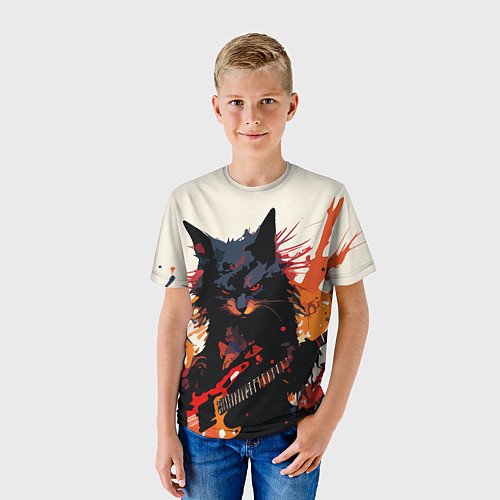 Детская футболка Black rocker cat on a light background - C-Cats co / 3D-принт – фото 3