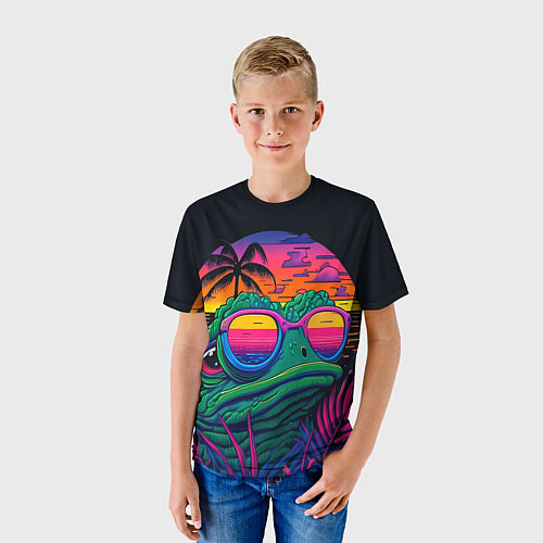 Детская футболка Лягушонок Пепе на неоновом отдыхе / 3D-принт – фото 3