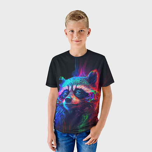 Детская футболка Енот в неоновой дымке / 3D-принт – фото 3