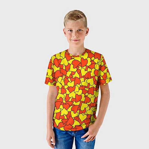 Детская футболка Красно-желтые сердца / 3D-принт – фото 3