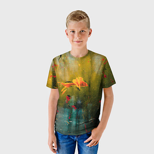 Детская футболка Весенне-осенний жёлтый туман и краски / 3D-принт – фото 3