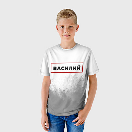 Детская футболка Василий - в красной рамке на светлом / 3D-принт – фото 3