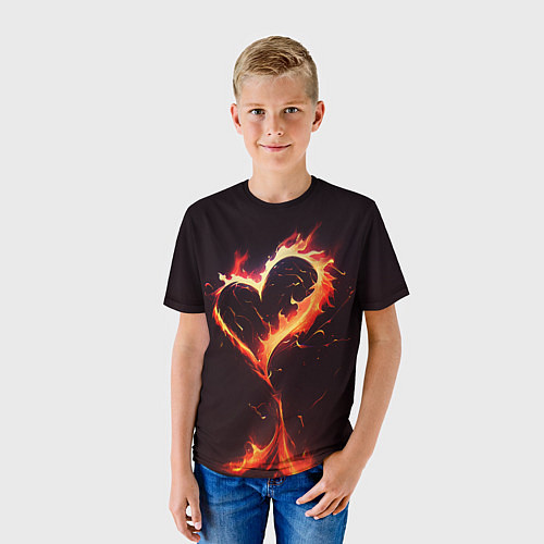Детская футболка Арт нейросети пламенное сердце / 3D-принт – фото 3