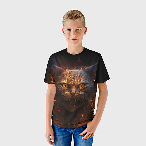 Детская футболка Огненный кот / 3D-принт – фото 3