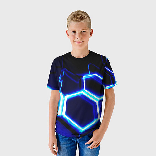 Детская футболка Neon abstraction plates storm / 3D-принт – фото 3