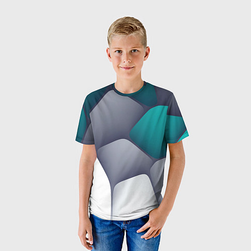 Детская футболка Серо-бело-синий каменный паттерн / 3D-принт – фото 3