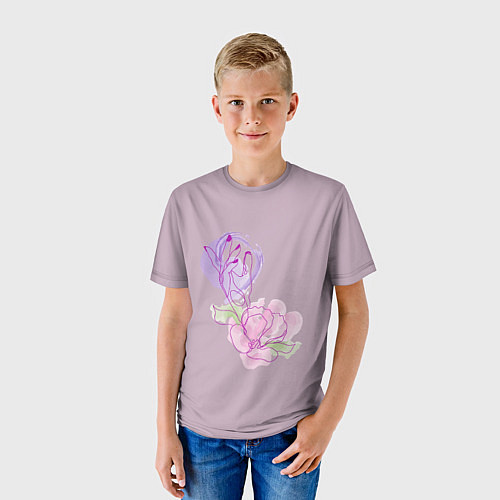Детская футболка Лайн арт рука и цветок / 3D-принт – фото 3