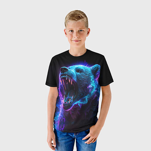 Детская футболка Свирепый неоновый медведь / 3D-принт – фото 3