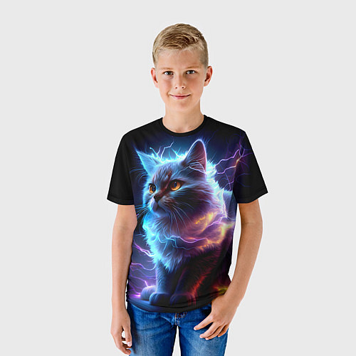 Детская футболка Электрический котёнок искрящий молниями / 3D-принт – фото 3