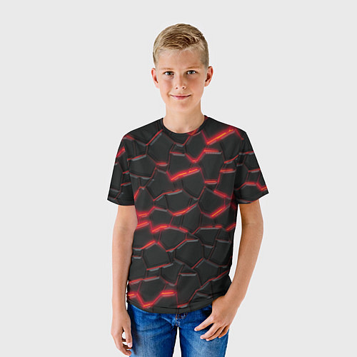 Детская футболка Красный неон и плиты / 3D-принт – фото 3
