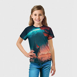 Футболка детская Абстрактный летающий корабль и луна, цвет: 3D-принт — фото 2