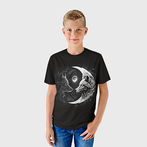Детская футболка Волки инь-янь луна / 3D-принт – фото 3