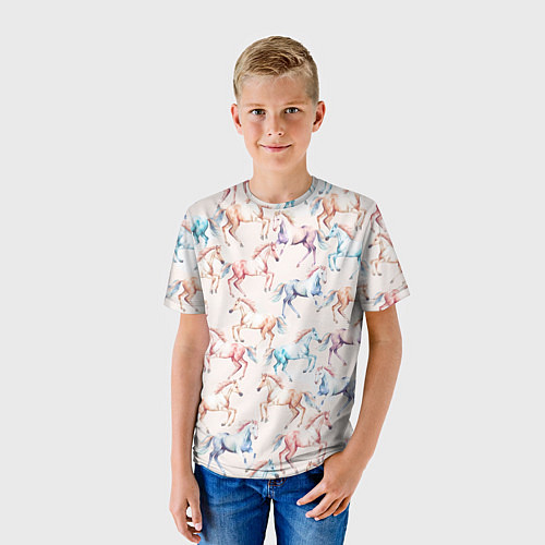 Детская футболка Лошади акварельные - паттерн / 3D-принт – фото 3
