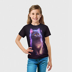 Футболка детская Неоновый котик и луна, цвет: 3D-принт — фото 2