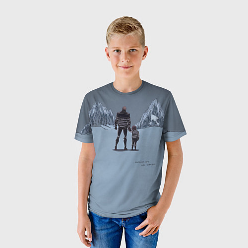 Детская футболка Папа с ребенком идут в горы / 3D-принт – фото 3