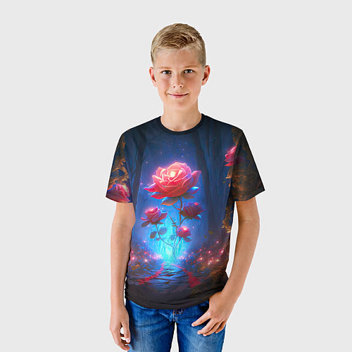 Детская футболка Алая роза в ночном лесу / 3D-принт – фото 3