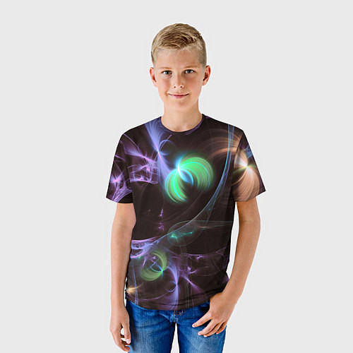 Детская футболка Магические фиолетовые волны и цветные космические / 3D-принт – фото 3