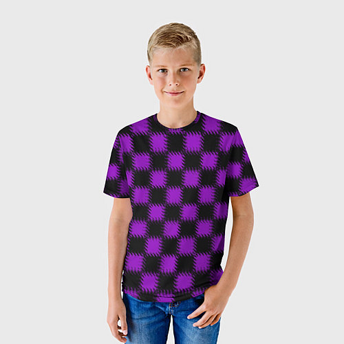 Детская футболка Фиолетовый черный узор Шахматка / 3D-принт – фото 3