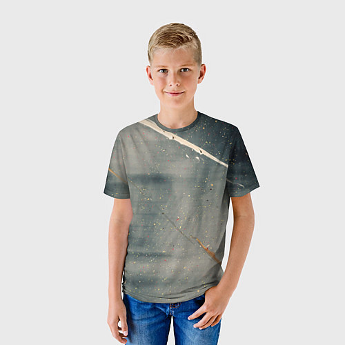 Детская футболка Серый туман и красные, оранжевые, белые мазки крас / 3D-принт – фото 3