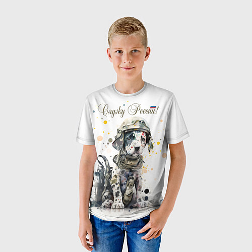 Детская футболка Пятнистый щенок в военном камуфляже / 3D-принт – фото 3