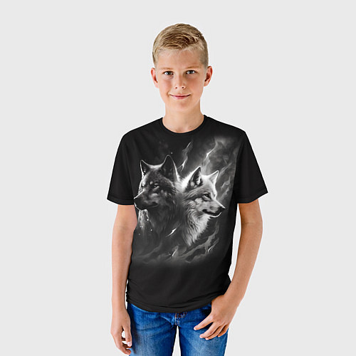 Детская футболка Волки - белый и черный / 3D-принт – фото 3