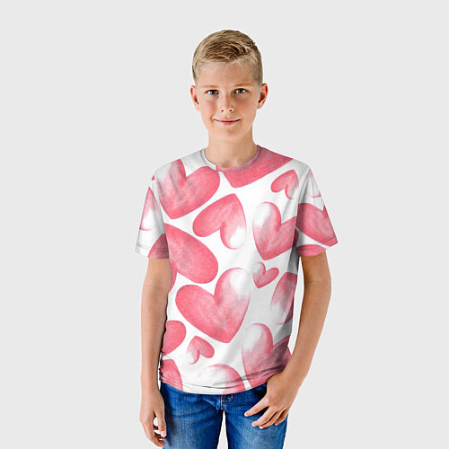 Детская футболка Розовые акварельные сердца - паттерн / 3D-принт – фото 3