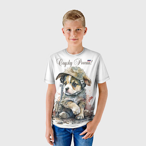 Детская футболка Милый щенок в военной кепке / 3D-принт – фото 3
