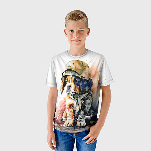 Детская футболка Милый щенок солдат в каске / 3D-принт – фото 3