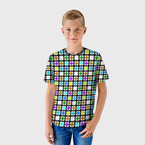 Детская футболка Геометрический узор в клетку разноцветный / 3D-принт – фото 3