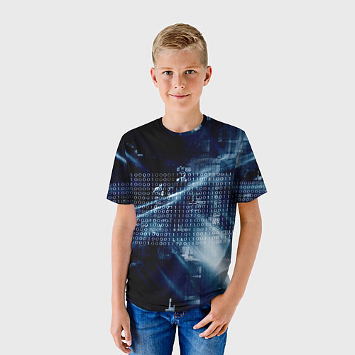Детская футболка Тёмно-ледяной фон и бесконечный код / 3D-принт – фото 3