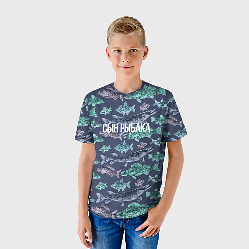 Детская футболка Сын на рыбалку с папой / 3D-принт – фото 3