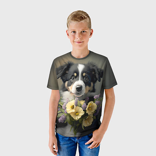 Детская футболка Щенок с цветами / 3D-принт – фото 3
