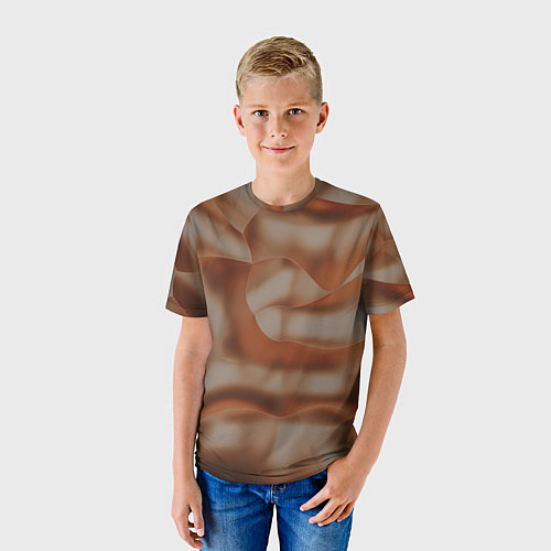 Детская футболка Тёмно-золотистые абстрактные волны / 3D-принт – фото 3