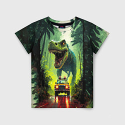 Футболка детская Динозавр в погоне за машиной в джунглях, цвет: 3D-принт