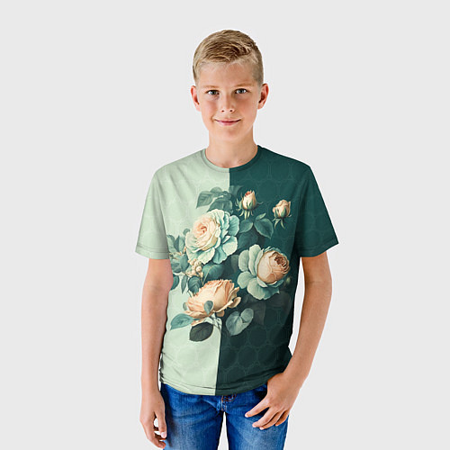 Детская футболка Розы на зеленом фоне / 3D-принт – фото 3