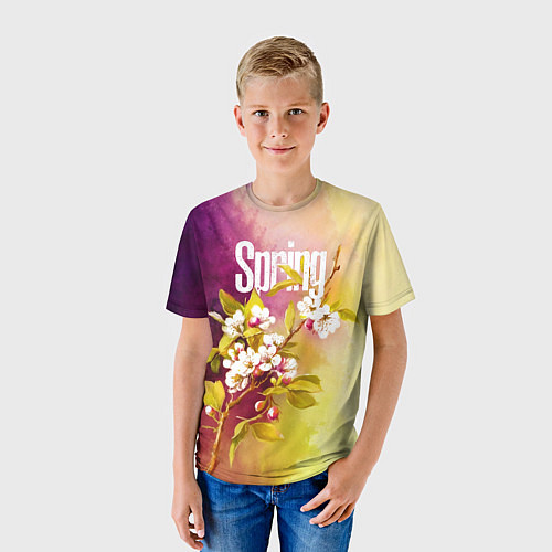 Детская футболка Ветка цветущей яблони акварель / 3D-принт – фото 3