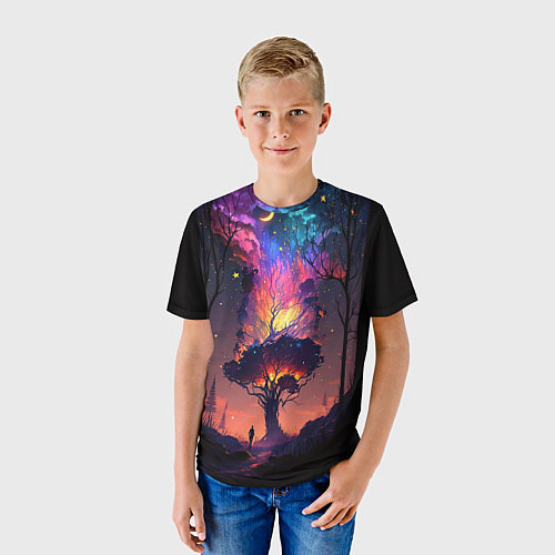 Детская футболка Огненное дерево в звездном лесу / 3D-принт – фото 3