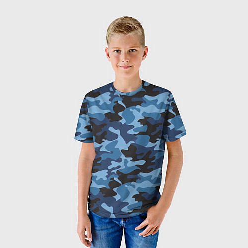 Детская футболка Сине-черный камуфляж / 3D-принт – фото 3