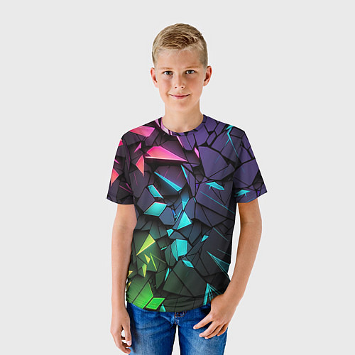 Детская футболка Неоновые абстрактные каменные плиты / 3D-принт – фото 3