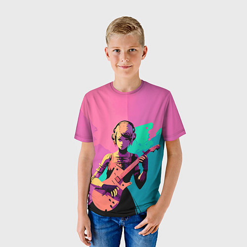 Детская футболка Девушка с Гитарой в стиле Vaporwave / 3D-принт – фото 3
