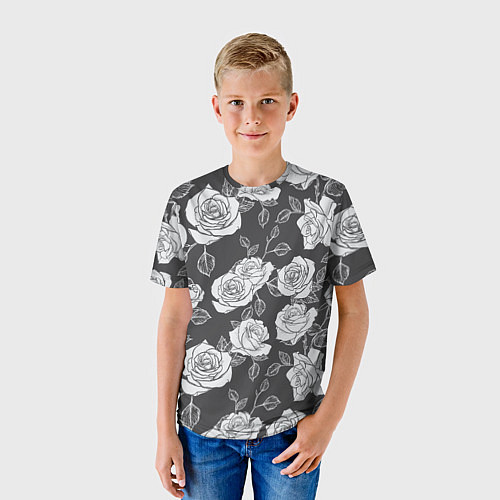 Детская футболка Нарисованные белые розы / 3D-принт – фото 3