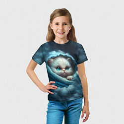 Футболка детская Котик в одеяльце в облаках, цвет: 3D-принт — фото 2