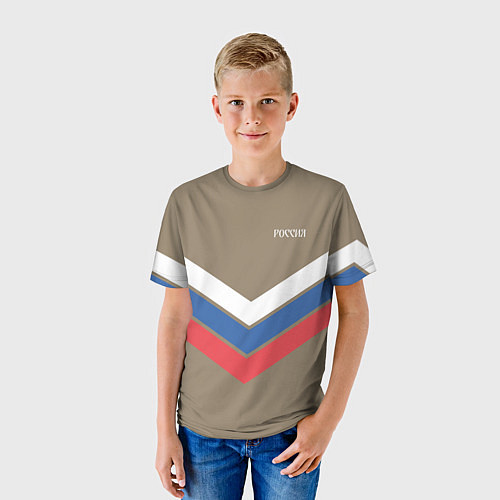 Детская футболка Триколор - три полосы на песочном / 3D-принт – фото 3