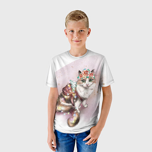 Детская футболка Милая кошечка с цветами / 3D-принт – фото 3
