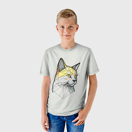 Детская футболка Стилизованная кошка в геометрическом стиле / 3D-принт – фото 3