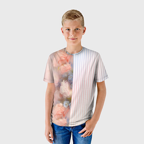 Детская футболка Цветы за стеклом - полосы с градиентом / 3D-принт – фото 3