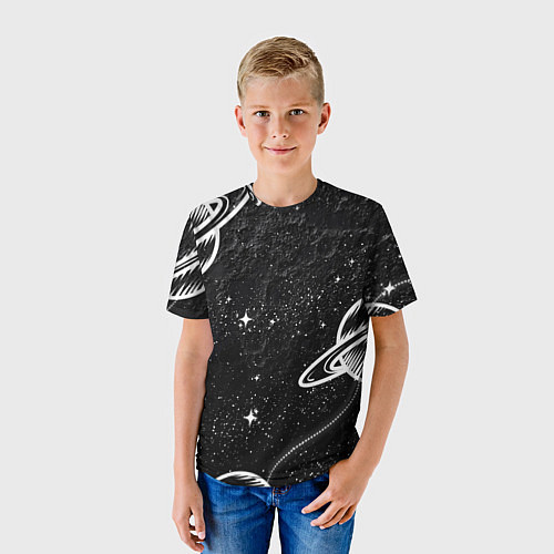 Детская футболка Черно-белый Сатурн / 3D-принт – фото 3